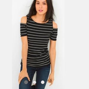 3 for $25 COLD-SHOULDER STRIPED TOP by RAZZLEDAZZLE